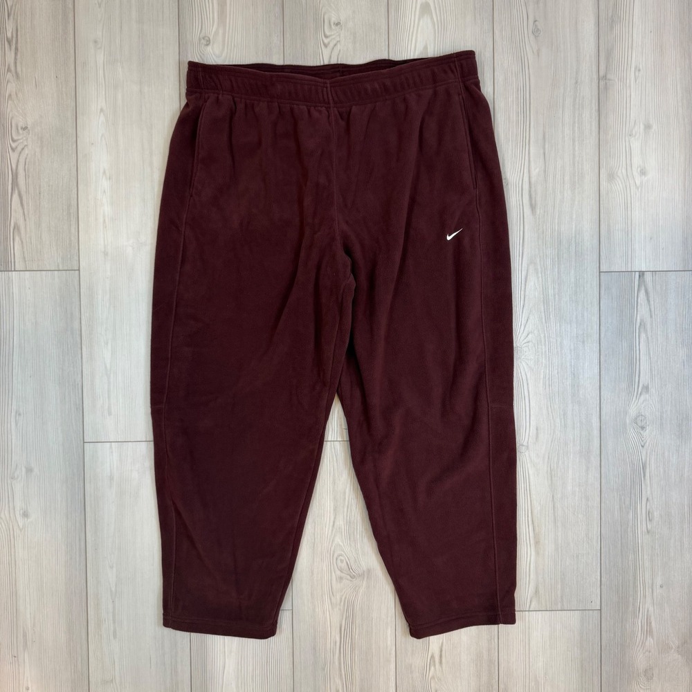 Nike Therma-FIT Womens Loose Fit Mid Rise Fleece Training Pants Burgundy XXL